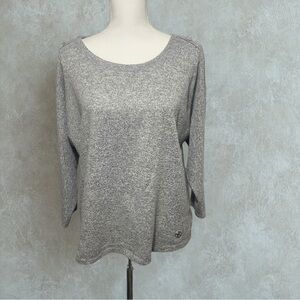 Adrienne Vittadini Gray Knit Blouse with Clear Round Embellishments Down Arms.